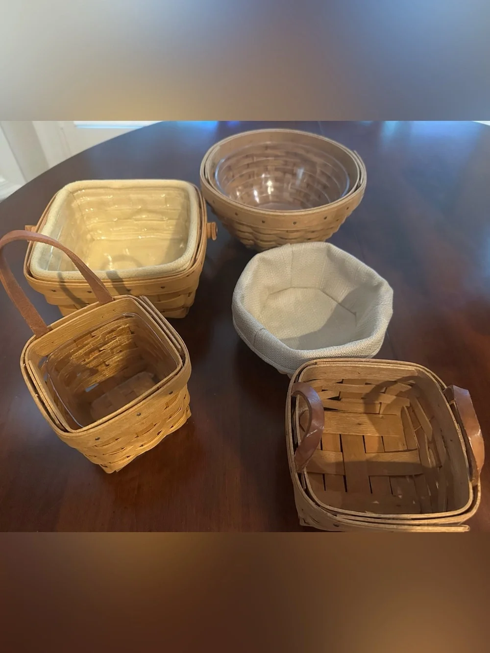 Longaberger Natural Wood Basket Set with Cream Liners